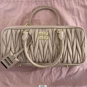Miu Miu Quilted Satchel in Light Beige
